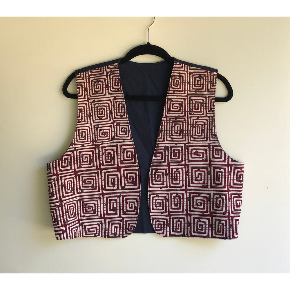 Vintage Boho Geometric Embroidered Mola Vest, Aztec Pattern Vest
